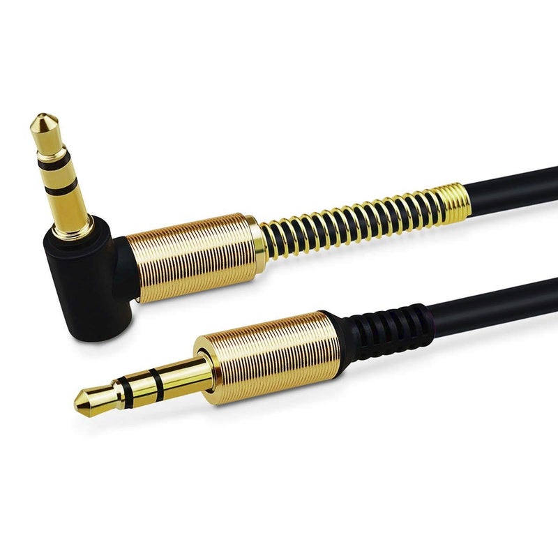 JacobsParts 3.5mm AUX Cable Car Stereo Audio Auxiliary Headphone Jack Cord Right Angle Male to Male, 3ft (Black) - Image 1